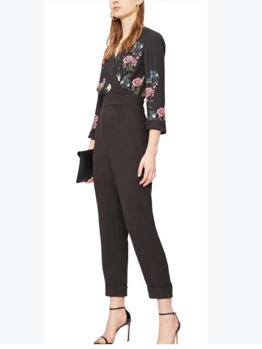 Ted Baker Eleaan oracle Black Cropped Turn-Up Hem Tapered jumpsuit size 8 (3)
